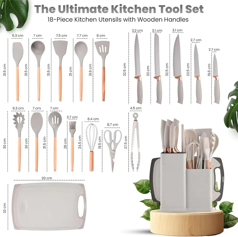 19Pcs Kitchen Utensils With Knife Set ( White color )