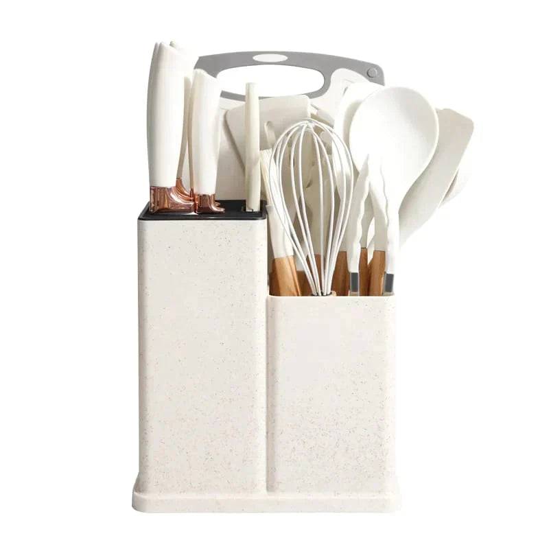 19Pcs Kitchen Utensils With Knife Set ( White color )