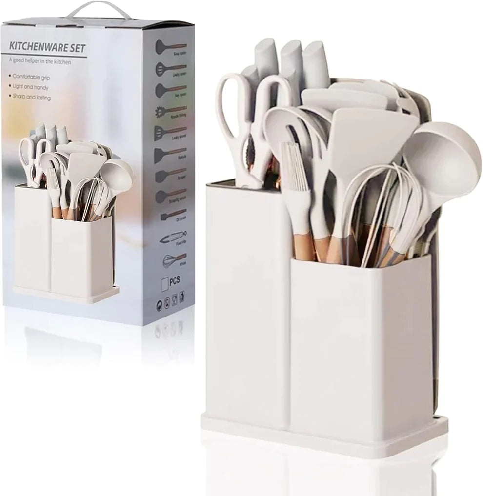 19Pcs Kitchen Utensils With Knife Set ( White color )