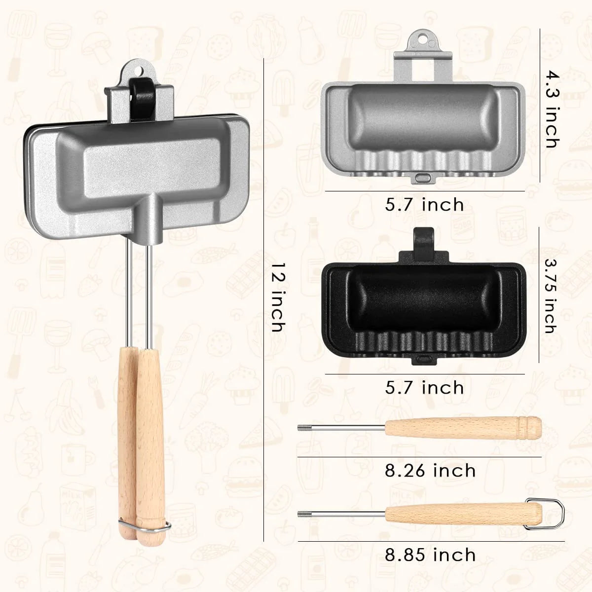 Removable Sandwich Baking Tray Kitchen Double Sided Skillet Toast Bread Baking Pan