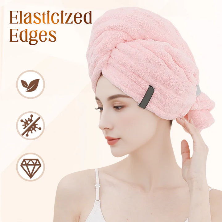 Large Hair Towel with Secure Band For Women (PINK)