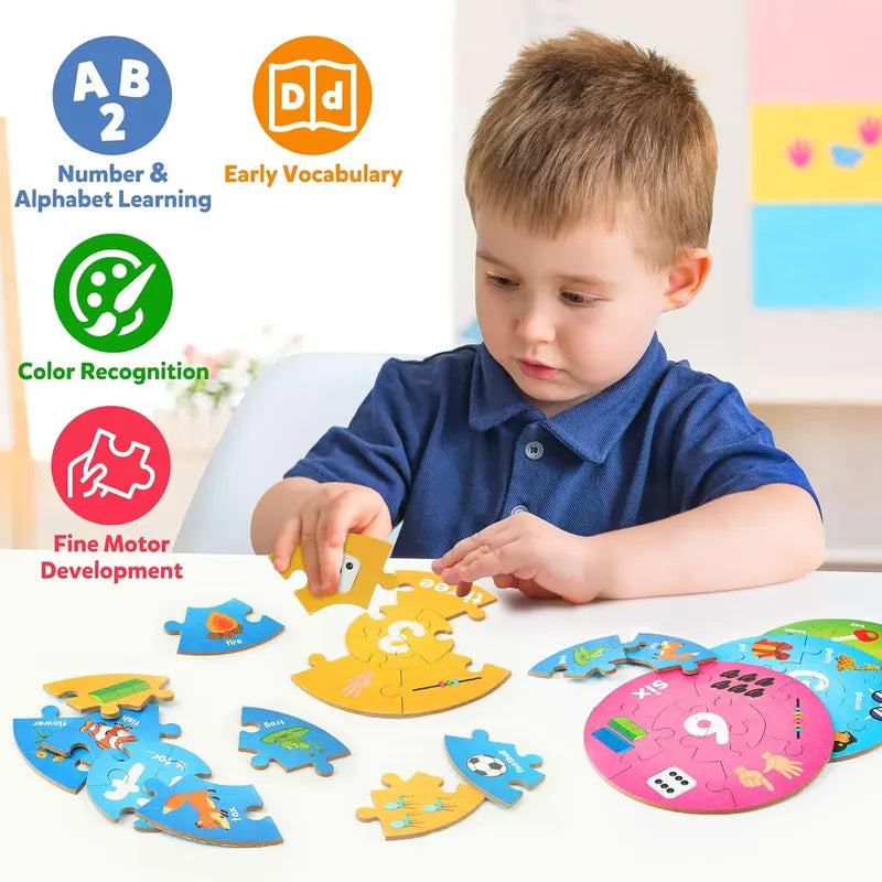 Wooden Number and Alphabet Puzzles for kids