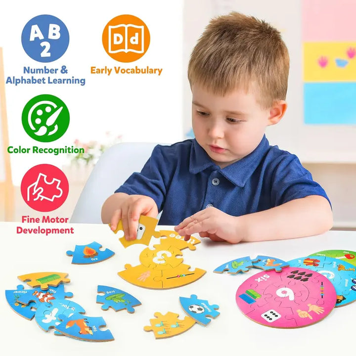 Wooden Number and Alphabet Puzzles for kids