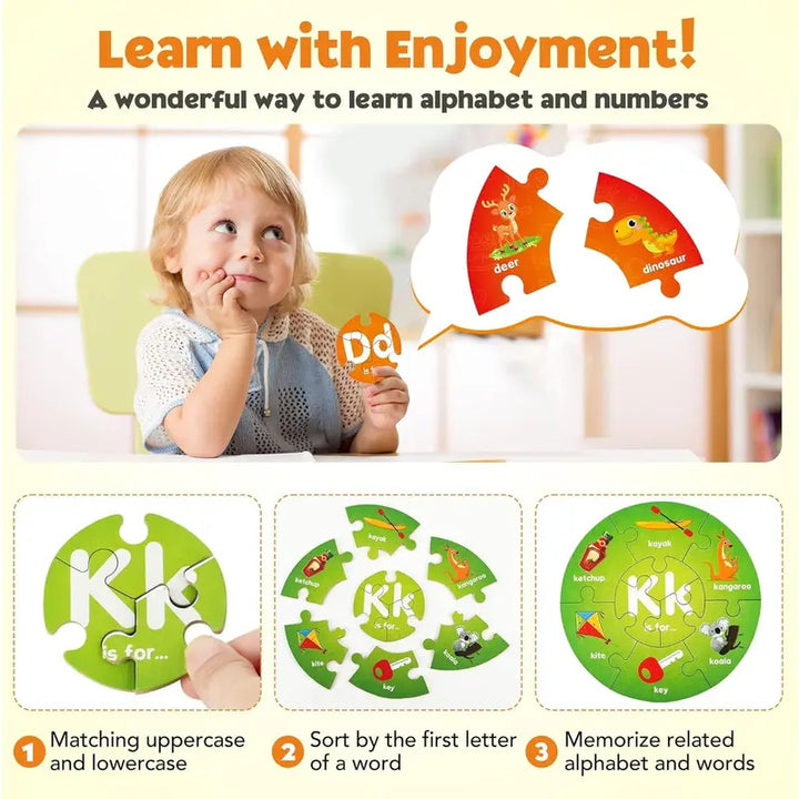 Wooden Number and Alphabet Puzzles for kids