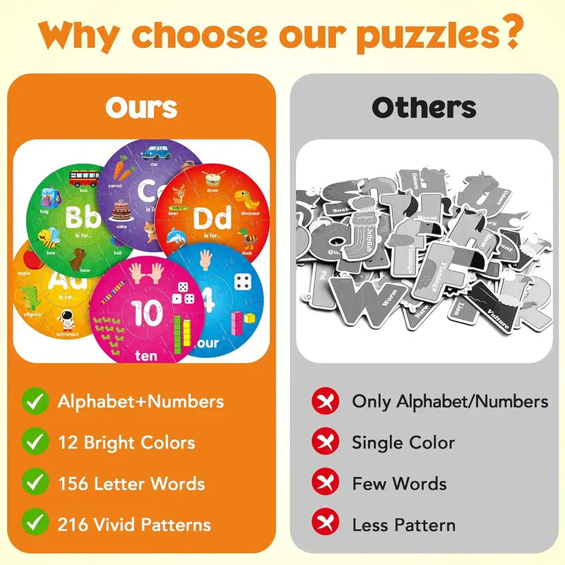 Wooden Number and Alphabet Puzzles for kids