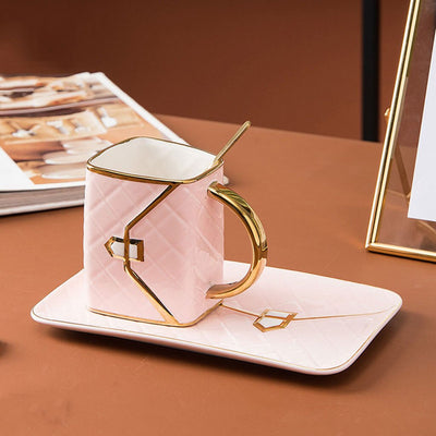 handbag shaped creative mug with saucer & spoon